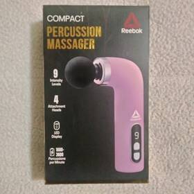 Reebok 681066161098 Compact Handheld Percussion Massager 9 Intensity Levels 4 Heads Led New