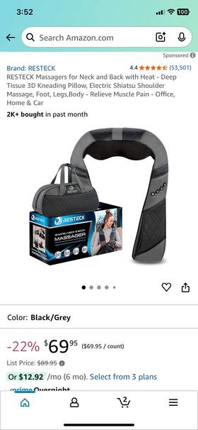 M89-00 Resteck Black Shiatsu Massager For Neck Back With Heat Case Travel Plug