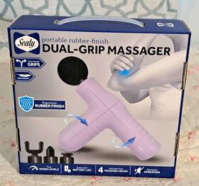 Sealy 805112087907 Dual Grip Body Massage Gun 5 Speed 4 Heads Bytech Usb Recharge New