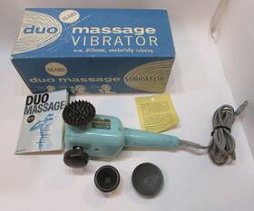 2827 Sears Roebuck And Company Vintage 60s Blue Duo Vibrating Massager W Box Attachments Catalog