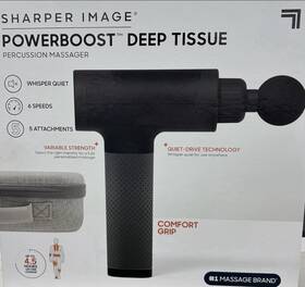 1016946 Sharper Image Powerboost Deep Tissue Massage Gun Black Cordless 5 Heads