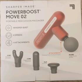 1018351 Sharper Image Powerboost Move 02 Percussion Massage Gun Red Whisper Quiet Multi