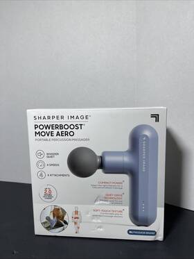Sharper Image 1019690 Powerboost Move Percussion Massage Gun Cordless 4 Heads Black