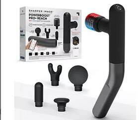 Sharper Image 840397504152 Powerboost Pro Reach Percussion Massager With 5 Attachments Black