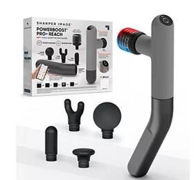 Sharper Image 840397504169 Powerboost Pro Reach Percussion Massager With 5 Attachments Gray