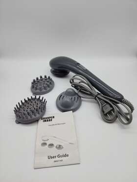Smg1101gy Sharper Image Handheld Heat And Vibration Ergonomic Massager With 3 Attachments