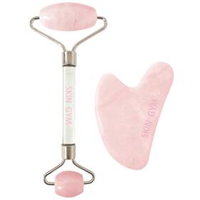 Skin Gym 855331008221 Roller And Gua Sha Set Rose Quartz Revitalizing Beauty Tools For Face Massage