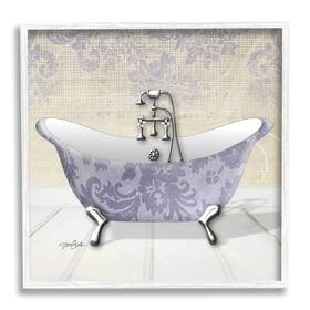Stupell Industries 049182390738 Purple Damask Claw Foot Tub Bathroom Wall Art 17 X White Framed