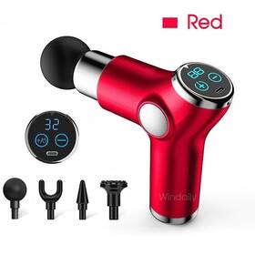 Supershield 808232002423 Lcd Electric Massage Gun With 5 Heads Red - Rechargeable