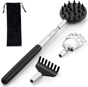 Telescoping Back Scratcher With 3pcs Detachable Heads Portable Extendable New