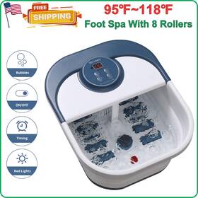 Tenswa 313042152195 Collapsible Foot Spa Bath Massager With Heat Bubbles Pedicure 8 Rollers