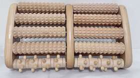 Theraflow 630572005181 Dual Foot Massager Roller Pain Relief Wood Wooden 11 Inch X 6.5
