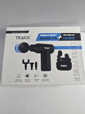 Trakk Tr-cpmtw-400 Handheld Rechargeable Deep Tissue Massage Gun 4 Heads Black Earbuds