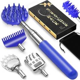 Hk0024bu Tukuos Telescoping Back Scratcher With 5 Heads Gifts For Men/women Blue