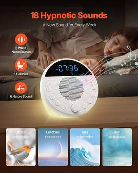 Vevor 197988144694 Sound Machine 18 Soothing Sleep Sounds And 7-color Night Light 5-in-1 White No
