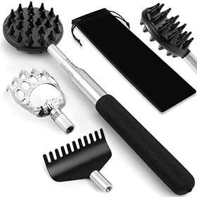 Hp0024bk Wcy Tu Hp0013bk Telescoping Back Scratcher With 3pcs Detachable Scratching Heads Black