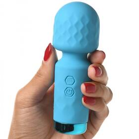 Ah205-blue Xr Brands Blue Wand Massager Silicone Small Massage Waterproof Powerful Usb Rechargeable