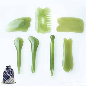 Yuyongtang 717066790843 7 Pieces Gua Sha Scraping Massage Tool Natural Resin Guasha Green