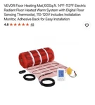 Vevor 100 Sqft Electric Radiant Floor Heating System Mat With Thermostat. Fixed Price $101.99.
