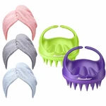 Hicober 2 Pcs Scalp Massager Shampoo Brush & 3 Microfiber Hair Towel Pack. Fixed Price $13.99.