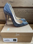 Christian Louboutin Pigalle Follies Blue Water Snake Python Heels 120MM 37IT 7US. Fixed Price $850.00.