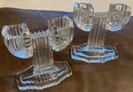 Vtg 4.5 Queen Mary Double Arm Cactus Clear Glass (2)CANDLE Stick Holders (87IA). Fixed Price $22.00.