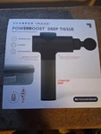 Sharper Image Powerboost Percussion Massage Gun, 6 Speeds, 5 Attachments, Whisp. Fixed Price $49.99.