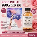 Rose Quartz Roller & Gua Sha Set + 4OZ Oil Face Massage Skin Care Kit. Fixed Price $14.99.