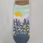 Nwt Karma Women's 'life Is Trip' Ankle Socks Mountains Flowers Blue Green Os. Fixed Price $10.00.