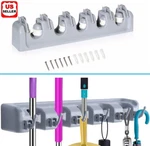 Broom Holder And Garden Tool Garage Organizer 5 Slots 6 Hooks For Rake Mop Wall. Fixed Price $12.98.