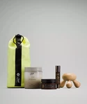 Lululemon X Saje The Recovery Kit Bath Soak, Roll-on, Muscle Melt Lotion Self. Fixed Price $40.00.