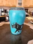 Hand Carved Animal Soap Stone Rhinoceros Small Vase Tree Africa Uganda Jar Blue. Fixed Price $18.00.