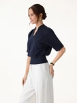 Ogl Stand Collar V-neck Short Sleeve Top Casual Minimal Style. Fixed Price $26.00.