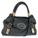 Chloe Victoria Hand Bag Leather 2WAY Black Gold Auth AM9563. Fixed Price $234.01.