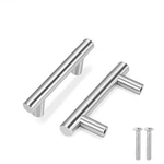 4" Solid Stainless Steel Handle Fine-brushed Nickle Finish W/ 5" Hole Centers. Fixed Price $12.99.