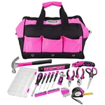Pink Bag With 43 Piece Tools Set For Women Screwdrivers Hammer La. Fixed Price $44.93.
