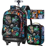 3PCS Dinosaur Rolling Backpack Set, Water-resistant Bag With Lunch Box & Case. Fixed Price $79.19.