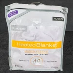 Brookstone Queen Fleece Heated Plush Blanket In Grey Open Box. Fixed Price $49.99.