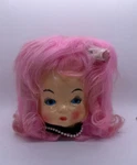 Vintage Baby Doll Head Tissue Box Cover Face With Bright Pink Hair. Fixed Price $69.99.