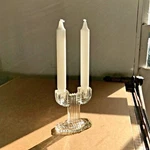 4.5" Cactus Shape Double Table Ah Candle Stick Holder Ribbed Pressed Clear Glass. Fixed Price $10.00.