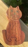 Handmade Rusticity Wooden Cat Mystery Puzzle Gift Box Brass Accents Trinket. Fixed Price $18.00.