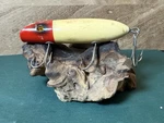 Vintage South Bend Bass-oreno 973 Wood Lure Red Head White Body Glass Eyes. Fixed Price $28.00.