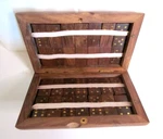 Creative Co-op Wood & Brass Inlay Domino Set 28 Double-six Tiles Case. Fixed Price $32.00.