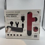 Sharper Image Powerboost Pro+ Reach Percussion Massager With 5 Attachments Red. Fixed Price $80.00.