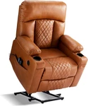 Comfort Lift Recliner With Heat & Massage, Usb Ports, Light Brown Leather. Fixed Price $749.99.