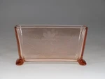 Vintage Fostoria #2373 Glass Pink Flower Box With Floral Cutting C.1930. Fixed Price $95.00.