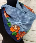 Vintage Pretty Scarf By St Ramon Se Blue W/orange Flowers 26 1/2" X 25". Fixed Price $19.00.
