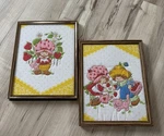 Vtg 1980 Strawberry Shortcake Quilted Fabric Wall Art (2) Framed 8.25 X 11.25. Fixed Price $52.77.