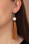 Paparazzi Jewelry Natural Allure White Stone Brown Suede Tassel Earrings. Fixed Price $8.00.