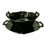 Mt. Pleasant Set Squared Black Amethyst Glass 6 Bowl & Matching 11 Underplate. Fixed Price $29.89.